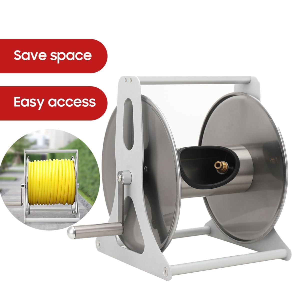 Soporte de Pared de Acero Inoxidable Resistente para Manguera de jardín con Estante, Soporte para Manguera de Agua para jardín, Patio y césped.