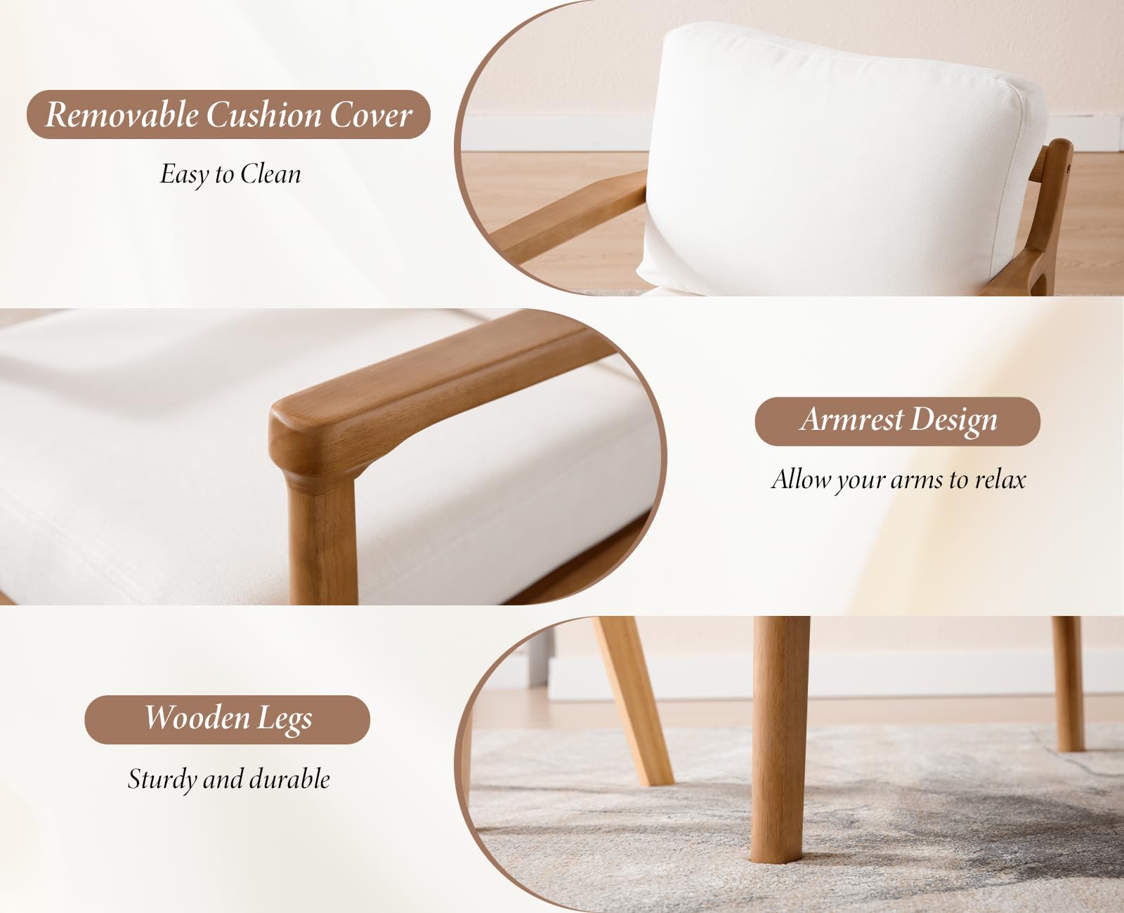 Ya-Home Poltrona Imbottita Sedia da Salotto in Tessuto di Lino Poltroncina Moderna con Struttura Legno Massiccio Sedie Imbottita con braccioli per Camera da Letto/Soggiorno, Beige