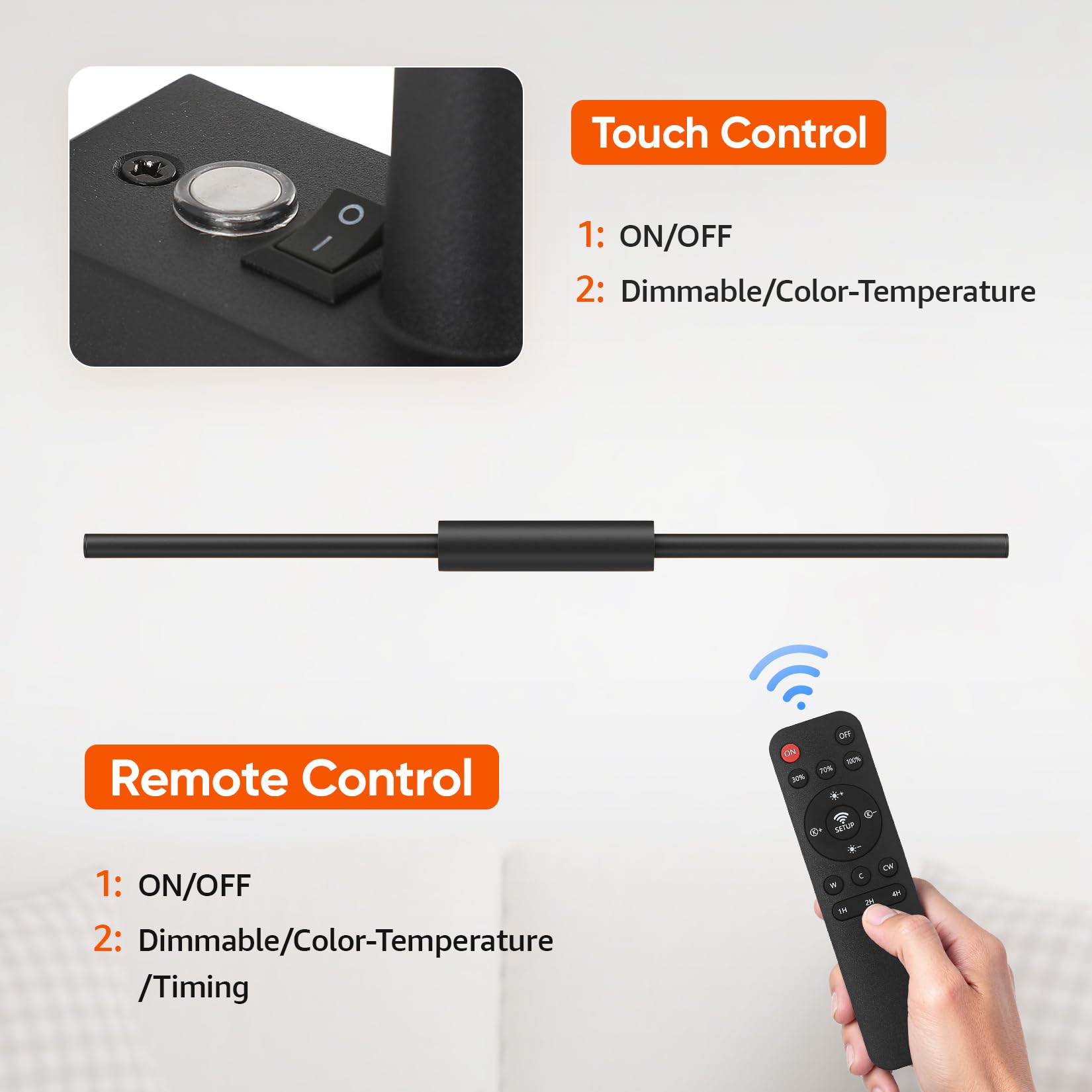 2 Stück LED Innen-Wandleuchte mit Akku Schwarz, Touch, Fernbedienung mit Timer & Schalter 60cm 7W, dimmbare batteriebetriebene Wandlampe für Wohnzimmer, Schlafzimmer und Flur