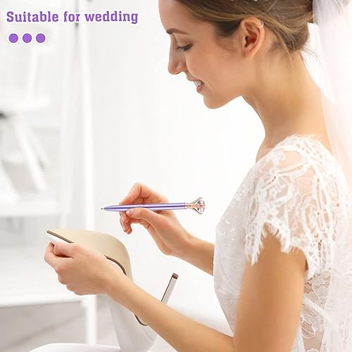 Miniatura 5 de BESARME Juego de 4 bolígrafos morados, bolígrafos de fantasía de diamantes de cristal, tinta negra, bonitos bolígrafos de metal con purpurina,