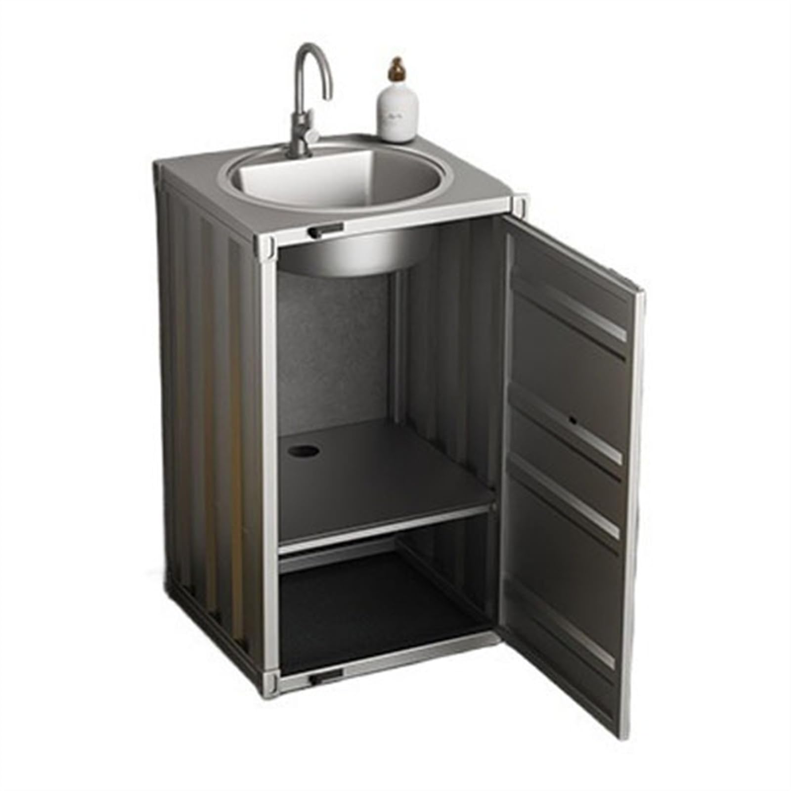 Zhaoj24-05 Silver Pedestal Sink Square Bathroom Vanity With 1-Door Cabinet, Metal Freestanding With Stainless Steel Sink, Creative Industrial Style Column Basin With Storage(Silver)