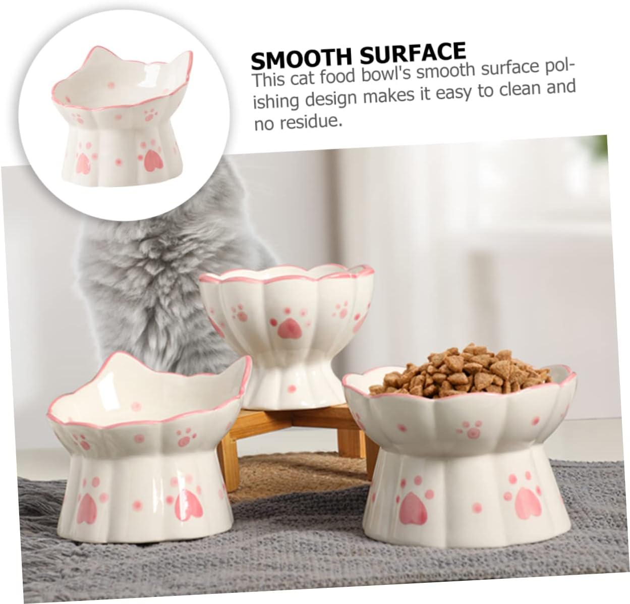 BESTonZON 2pcs Whisker Friendly Cat Bowl Raised Pet Feeding Bowl Neck Protection