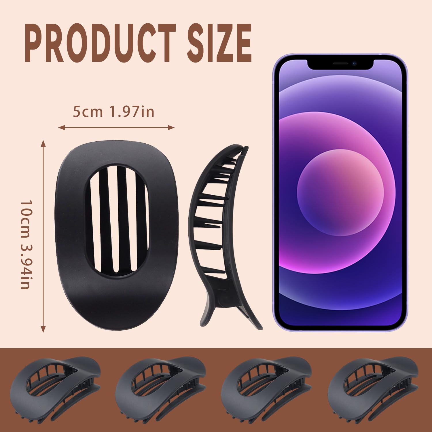 4 PCS Hair Clips Flat claw clips for women,Non Slip Hair Claw Clips for thick hair and thin hair, French ergonomic hair accessories Set - Image 4