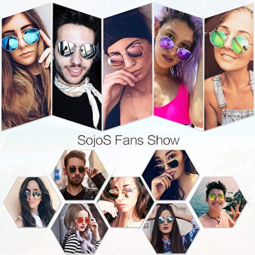 Image of SOJOS Small Round Polarized Sunglasses for Women Men Classic Vintage Shades | Lightweight Stainless Steel Frame UV400 Sun Protection Adjustable Nose Pads SJ1014