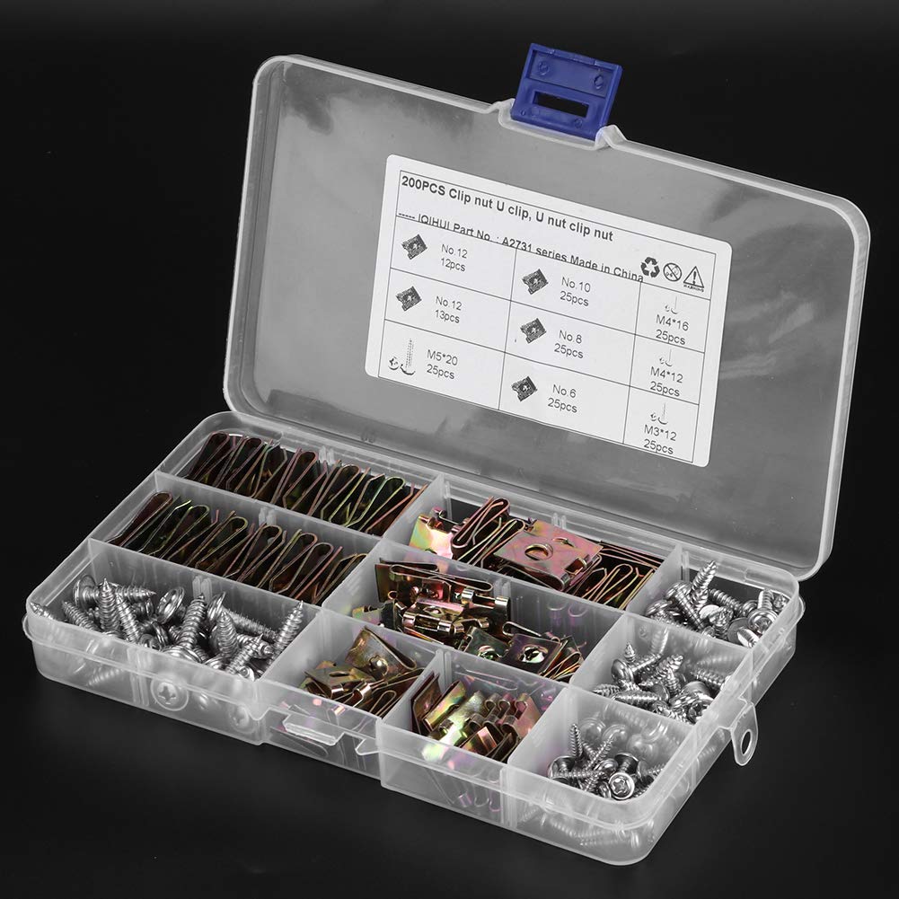 U and Screw Assortment Kit for Car Interior Trim, 6mm 8mm 10mm 12mm Nuts Fasteners with Stainless Steel Screws
