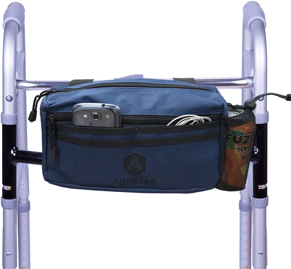 AdirMed Walker Bag and Wheelchair Tote Bag | Folding and Rolling Walkers Side Pouch| Rollator Accessories | Walker Basket - Blue