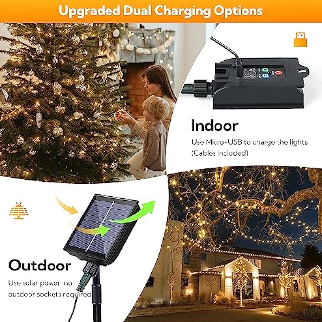 woohaha 2 Pack Solar Outdoor String Lights,Each 72ft 200 LED Solar Christmas Lights with Remote and Timer, 8 Modes Twinkle Solar Lights Outdoor Waterproof for Tree,Garden,Patio,Xmas,Party(Warm White)