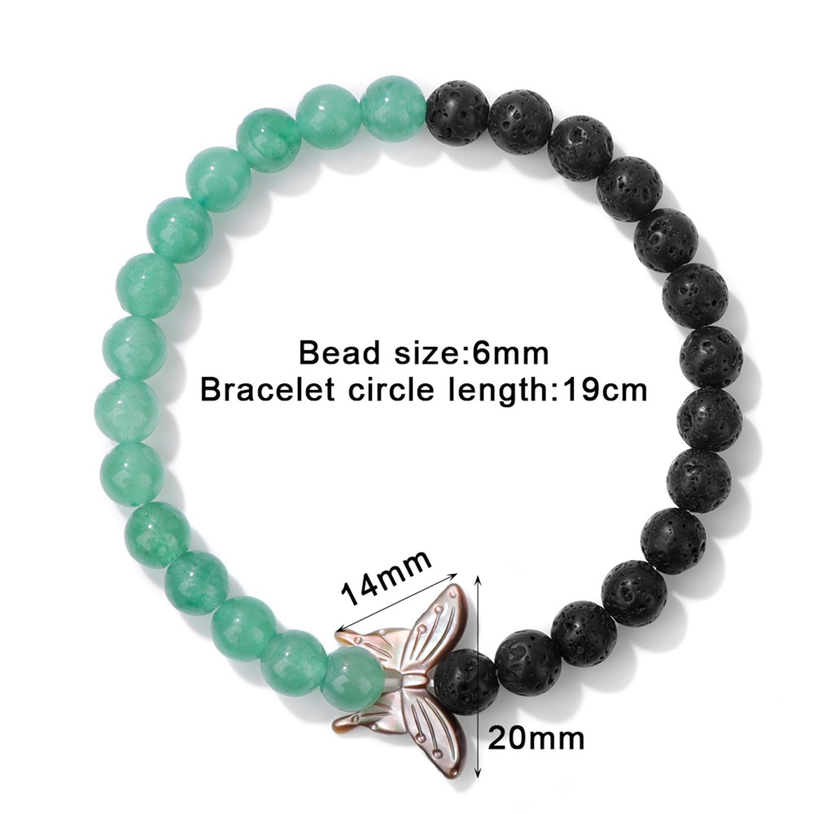 Braccialetto in Pietra Naturale Bracciale Farfalla con Guscio di Pietra Naturale Femminile da 6 Mm Perline di Pietra Vulcanica Bracciale con Cordone Elastico