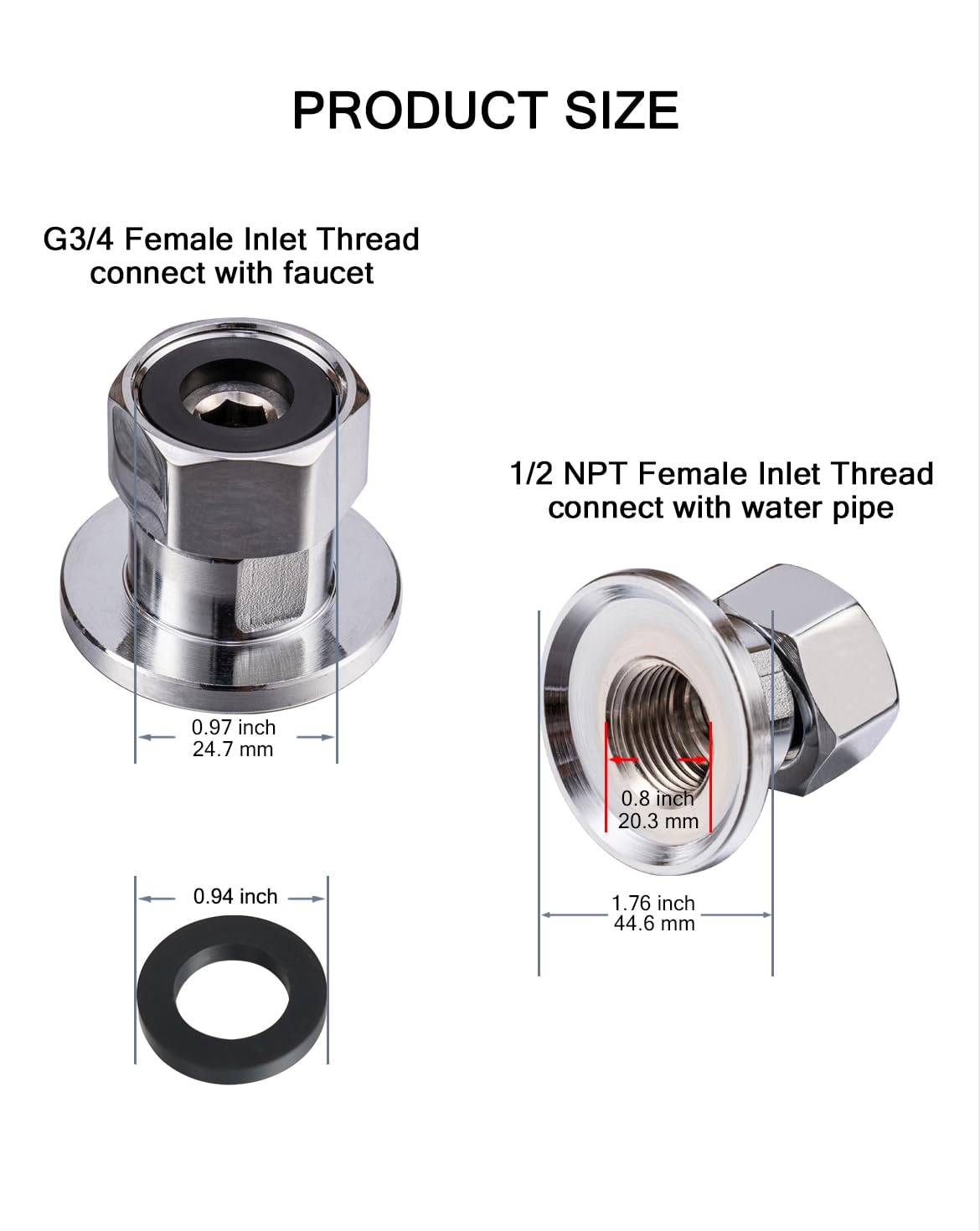 Piezas de grifo comercial, bridas de acoplamiento de grifo, brida excéntrica hembra de 1/2 pulgada NPT entrada hembra para grifos de cocina comercial de montaje en pared central de 8