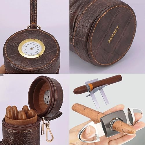 Miniatura 4 de AMANCY Elegante estuche cilíndrico para puros con cortador de puros de primera calidad y reposamanos, kit de humidor de viaje con forro de madera de