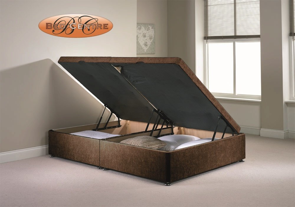 Bed Centre Brown Divan Ottoman Side Lift Storage Bed Single 4'6 Double 5Ft King Size Chenille (5Ft Kingsize, )