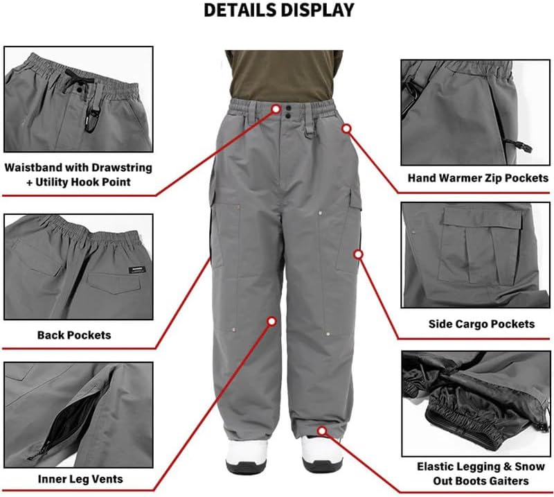 SNOWVERB Womens Mens Super Baggy 15K Waterproof Snowboard Ski Pants Workwear Loose Fit Snow Pants for Winter Sports - Image 4