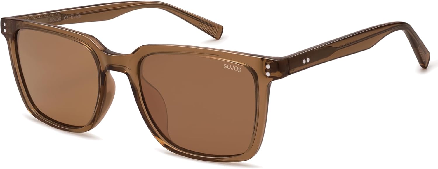 SOJOS Unisex Rectangle Polarized Sunglasses TR90 Square Frame UV400 Protection Lightweight Flexible for Men and Women