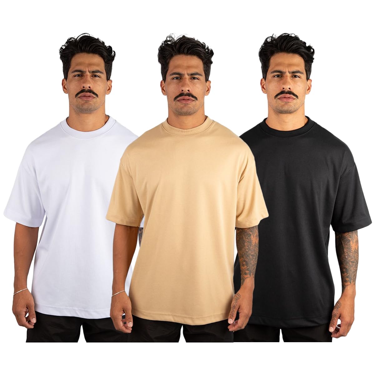 Kit 3 Camiseta Oversized Masculina Streetwear Trace Black Básica 100% Algodão Premium 30.1 Penteado