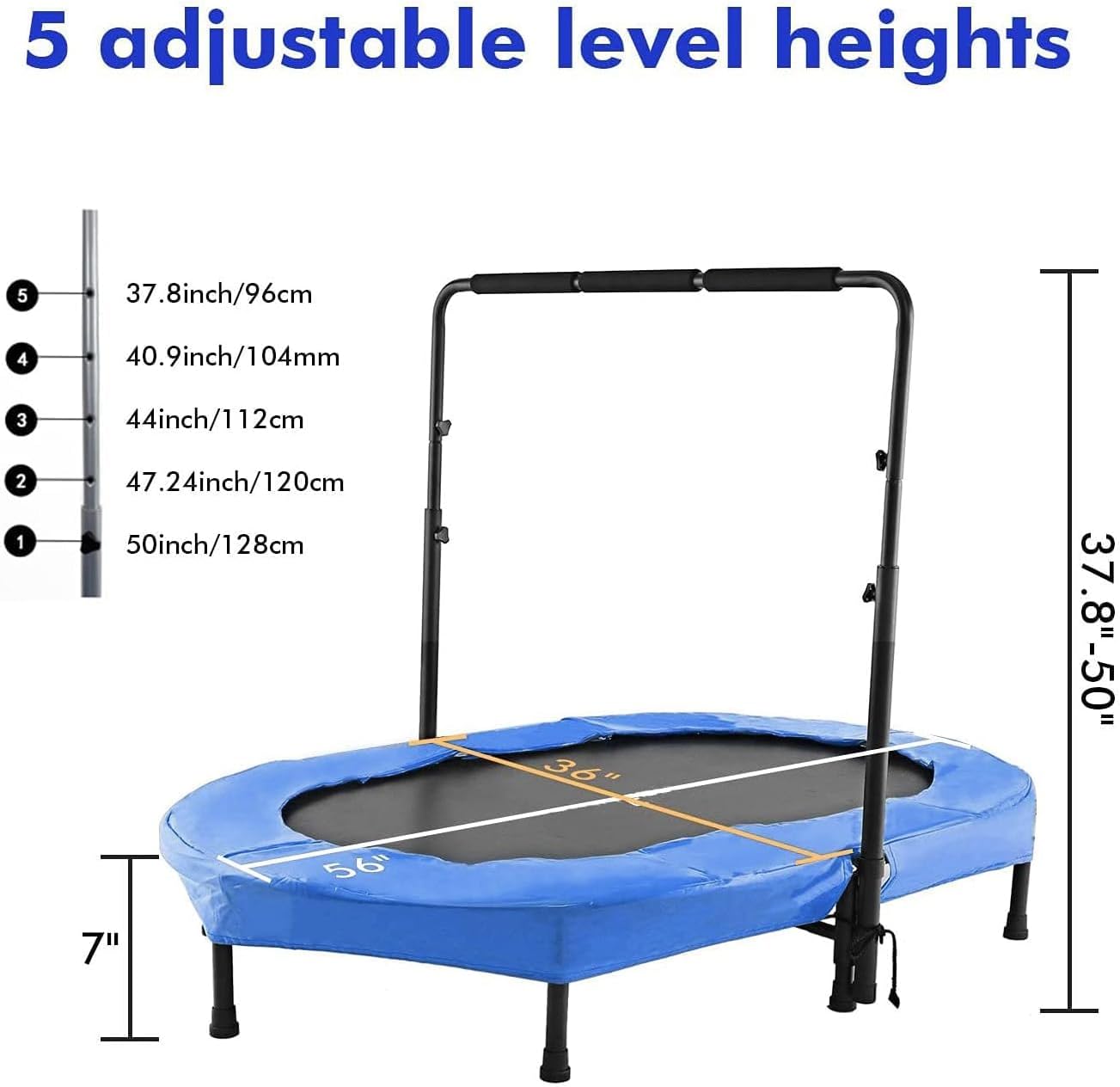 Aceshin Kids Trampoline Mini Rebounder with Adjustable Handle Foldable Trampoline for 2 Kids Toddler Indoor Outdoor Play Fitness Exercise Workout Max Load 220 lbs