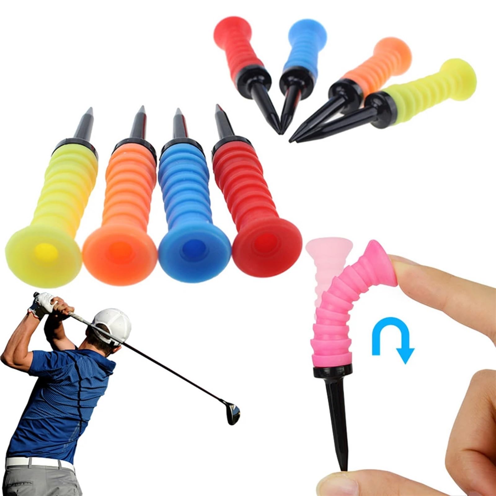 Golf Tee 5 stücke Golf Elastische Tees 8,3 cm Golf Praxis Tees Silikon Golf Ball Halter Golf Ball Abschlag Golf Training Zubehör FüR Einen Idealen Abschlag