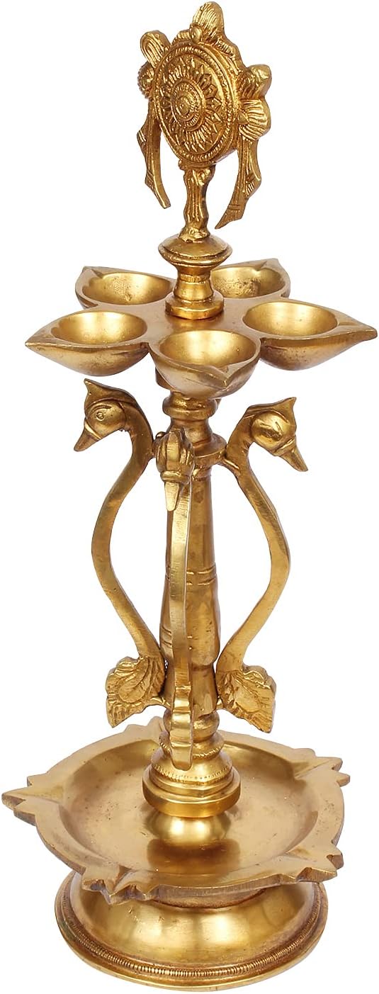 Kartique Brass Multi Slot Oil Lamp Diya Gold Color Height 14 Inch