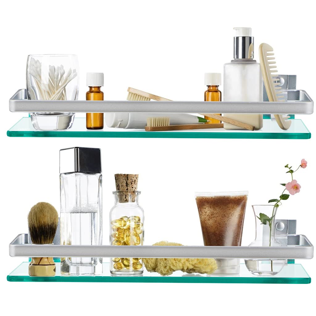 Skelang Estante de baño, Estante de Vidrio Templado 38,5 × 11,5 cm, Estante de Pared con Valla para baño, Cocina