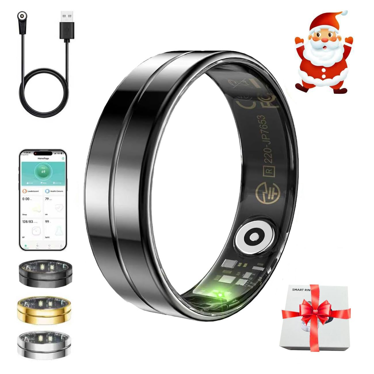 Bclsks Gifts Christmas for Women Men Mum Dad,Smart Ring,Health & Activity Tracker,Sleep Monitoring/Blood Oxygen/Motion Tracking,Waterproof & No Subscription Required,Gifts for Mum Her Dad Black 9