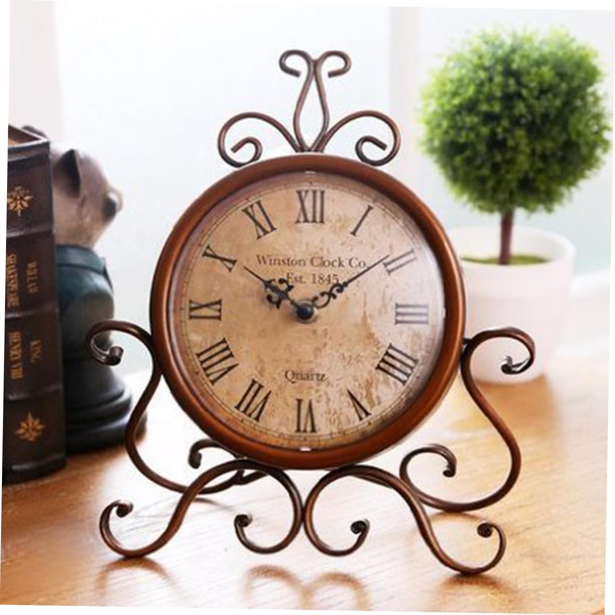 LIFKOME Vintage Desk Clock Retro Iron Table Clock with Roman Numerals Quiet Analog Design for Living Room Bedroom Decor