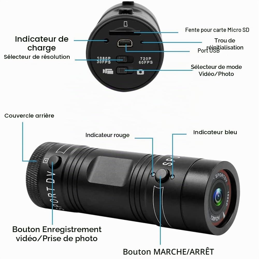 Mini Caméra Sport Vélo 1080p Full Hd Caméra De Casque Étanche Embarquées Action Avec Enregistrement En Boucle Caméscope Vidéo Pour Voyages Cyclisme