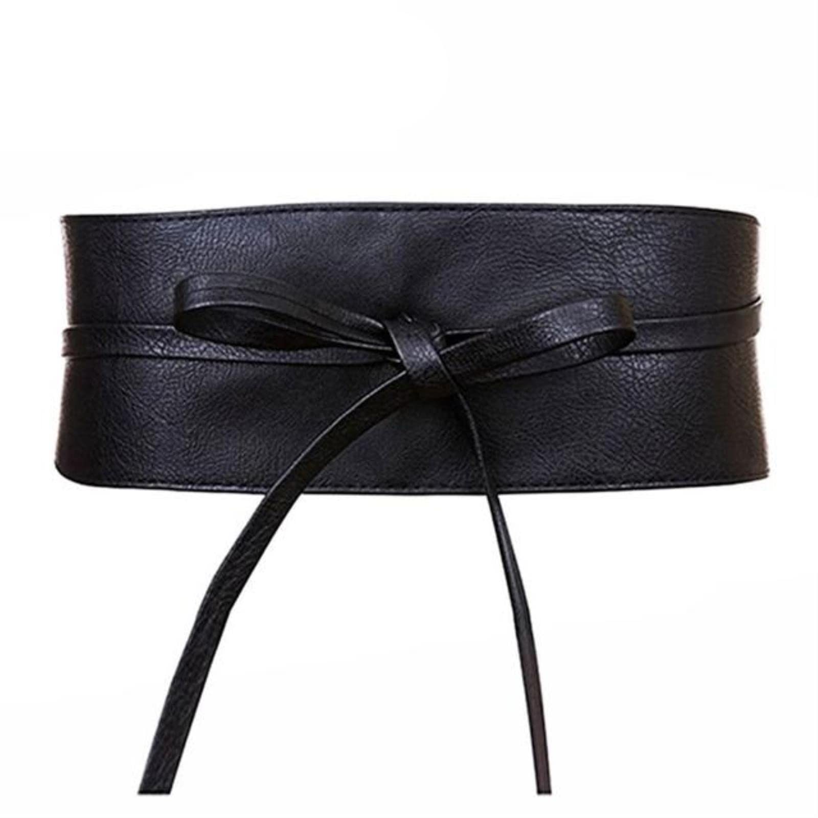 COOKOE Bowknot Faux Leather Wrap Around Cinch Waistband Black Cummerbund Brown Women Belt