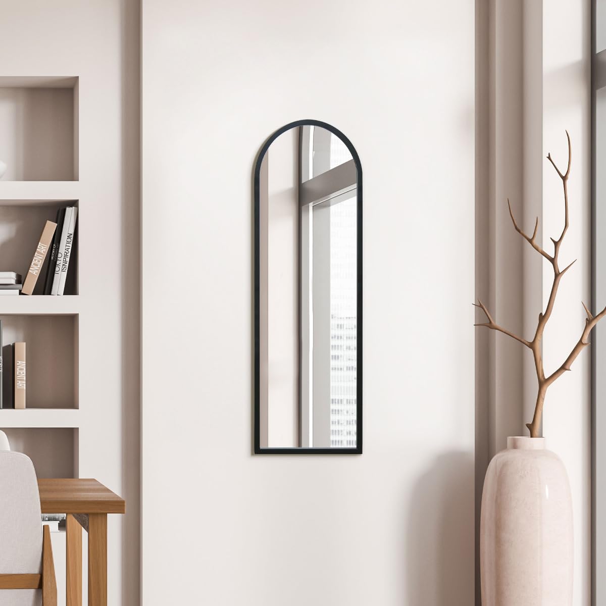 MirrorOutlet The Arcus - Black Metal Framed Modern Arched Wall Mirror 47" X 16" (120CM X 40CM) Black. 2cm Wide Frame and 3cm Deep.…