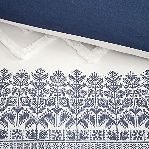Image of Ink+Ivy Queen Comforter Set, Chic Chevron Chenille Tufting Accent, Boho Comforters, All Season, Lightweight Cotton Comforter Bedding, 2 Shams, Mila, Full Navy 3 Piece