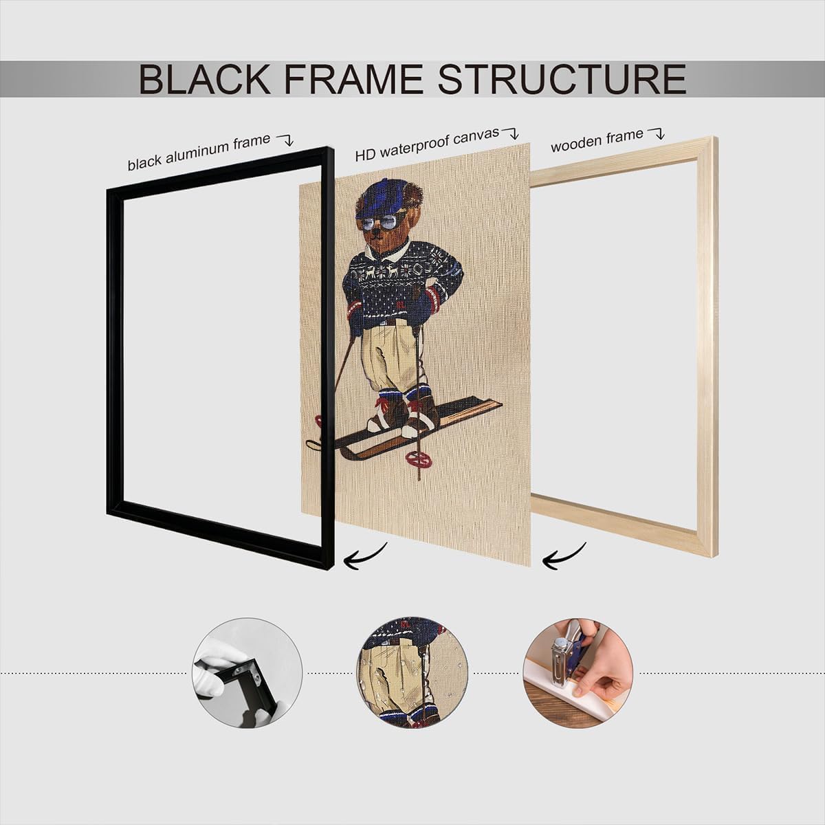 Retro Cute Bear Ski Wall Art Funny Cool Bear Canvas Posters Animal Skiing Sports Aesthetic Prints Painting For Living Room Bedroom Dorm Wall Decor 12x16in Unframed - Image 3