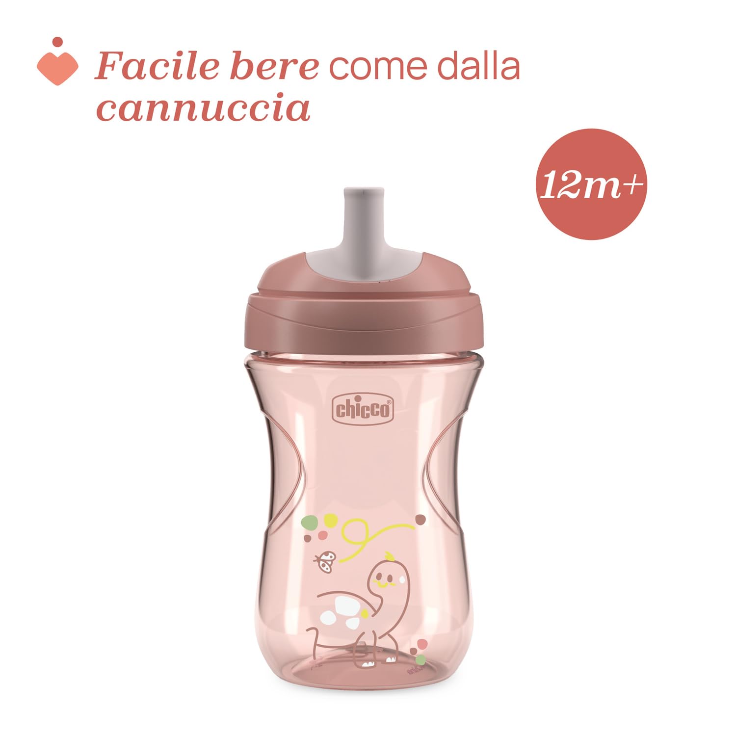 Chicco Advanced Cup Bicchiere Plastica Antigoccia 266 ml con Cannuccia, Beccuccio Ergonomico e Valvola, senza BPA, Rosa
