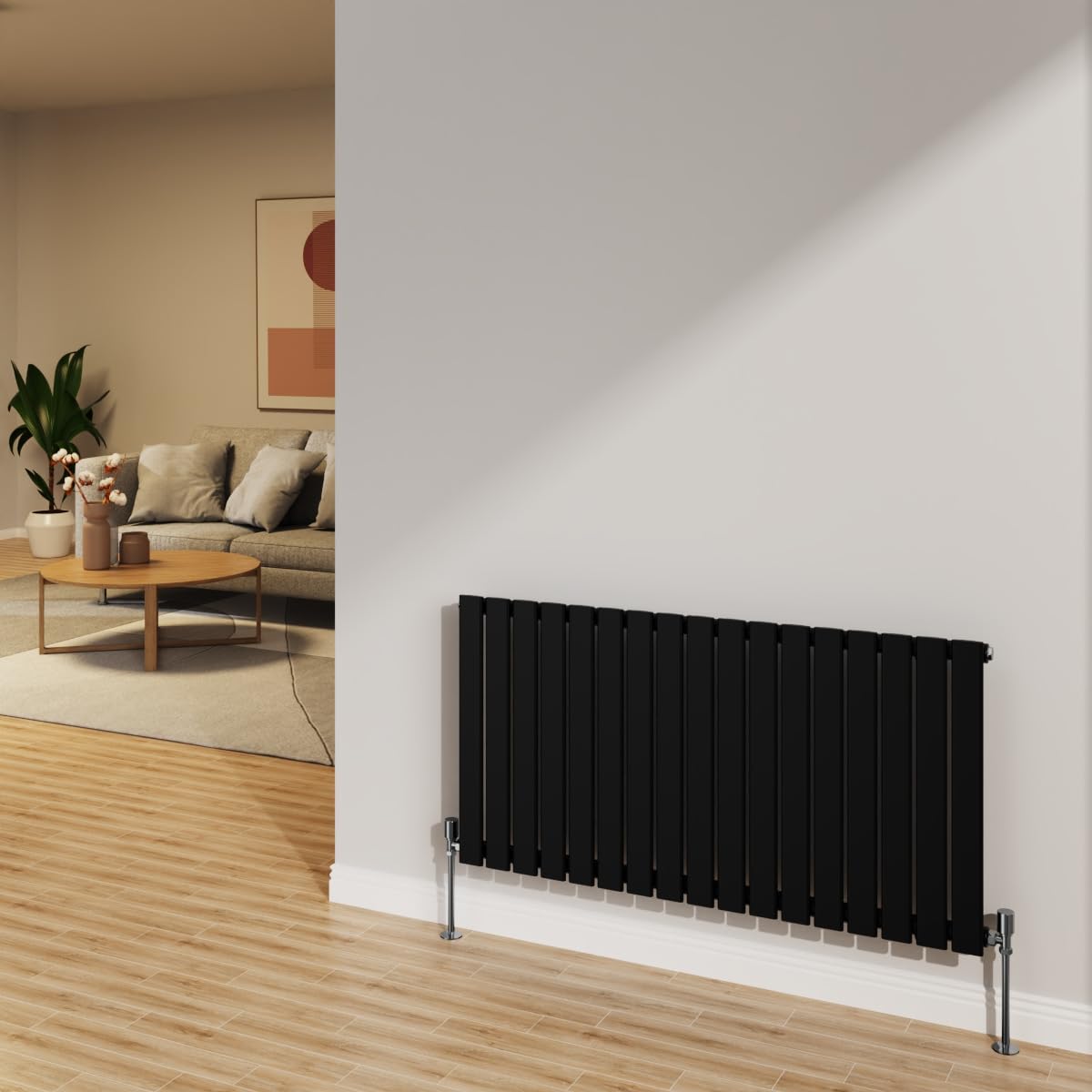 Nrg Black 600X1156mm Radiator Horizontal Flat Panel Bathroom Designer Single Rad Central Heating