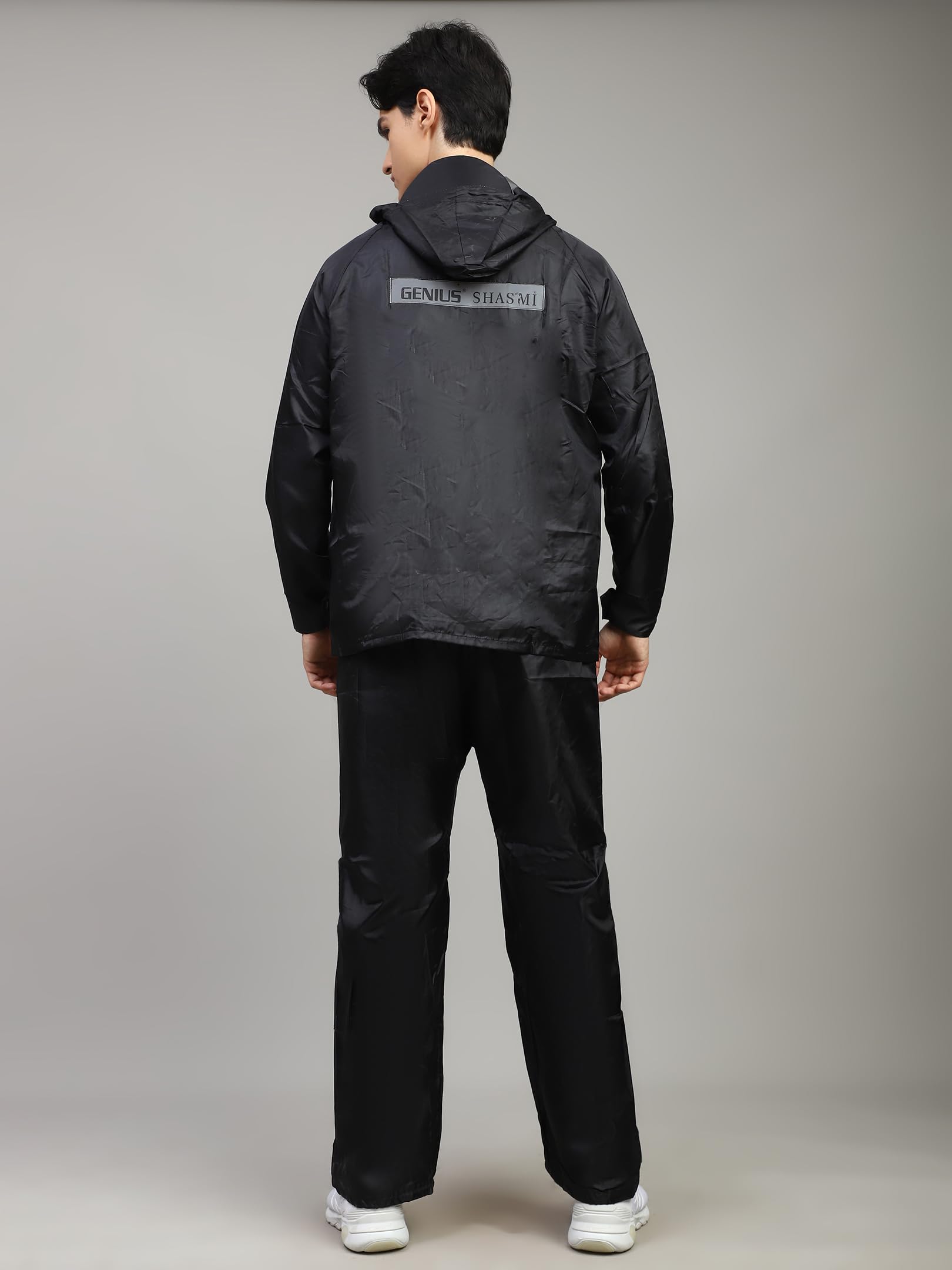 Shasmi Black Rain Coat for Men Waterproof Raincoat with Pants Polyester Double Layer Rain Coat For Men Bike Rain Suit Rain Jacket Suit Inner Mobile Pocket with Storage Bag (Rainy 174 Black-L) - Image 3 thumbnail
