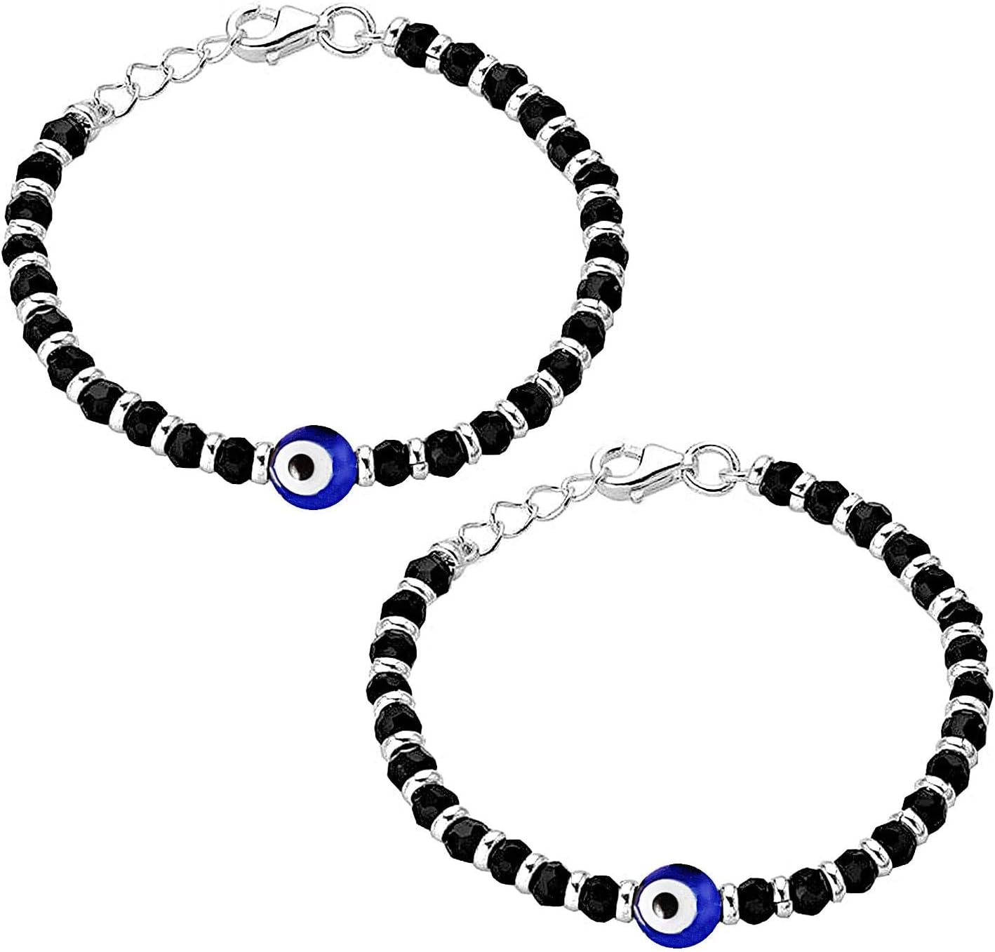 925 Sterling Silver Evil Eye Black Bead Crystal Nazariya Bangle/Bracelet For New Born Baby Boys and Girls