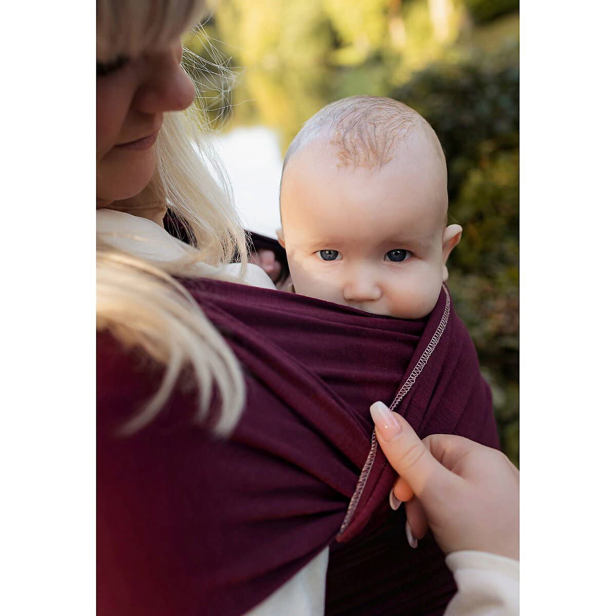 manduca Sling Elastyczna chusta do noszenia dzieci z certyfikatem GOTS, 100% bawełna organiczna, dla niemowląt od urodzenia (3,5-15 kg) (Jednolity kolor, jagodowy)