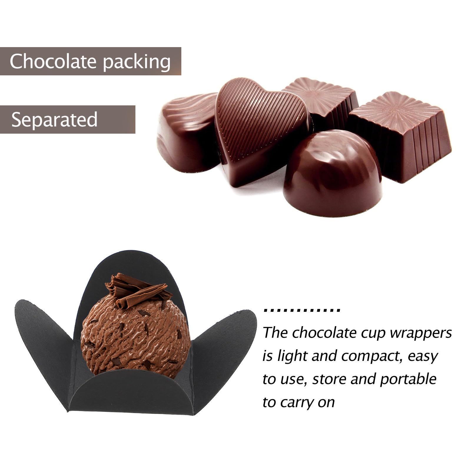 PRETYZOOM 600 Piezas bandeja de chocolate envoltorios de trufa cuadrados bandeja de papel para chocolates mini magdalena chocolatinas candy envoltura de dulces envoltura de chocolate Black