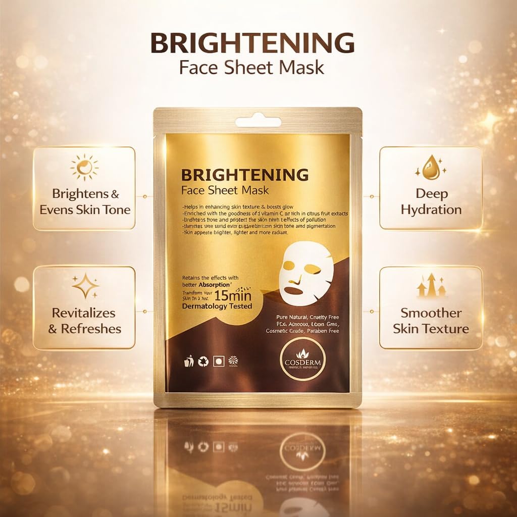 Brightening Face Sheet Mask Pack of 10 | Helps Unify Skin Tone & Enhance Natural Radiance | Refreshing Sheet Mask for Luminous, Even-Looking Skin 1
