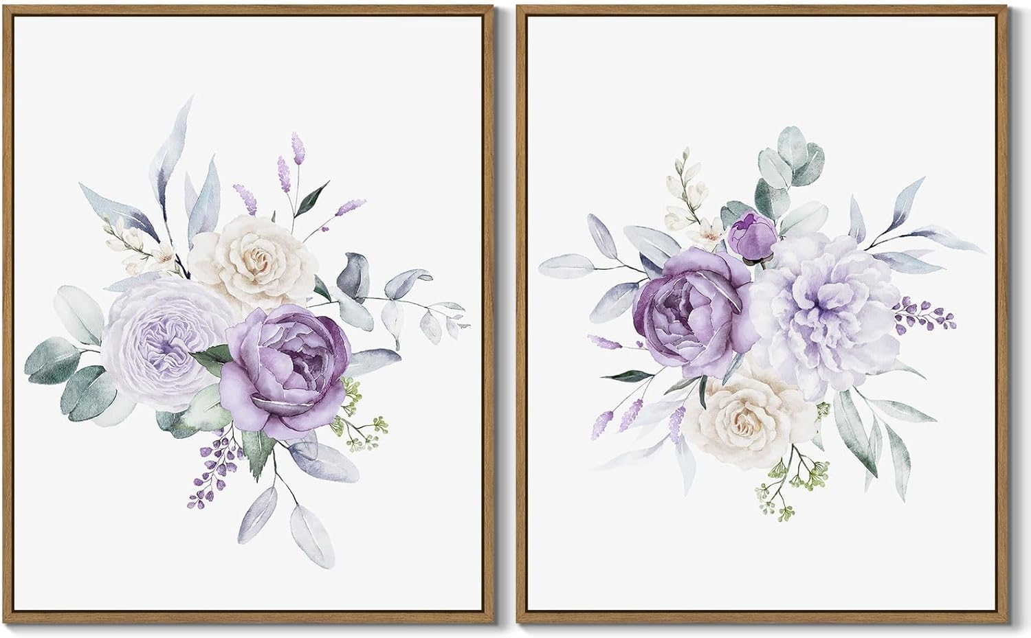 Lianyibo Frameless Watercolor Floral Wall Art Purple Blossom Peony Canvas Art Prints Nature Flower Botanical Wall Decor For Living Room(40X60cmx2/Frameless)