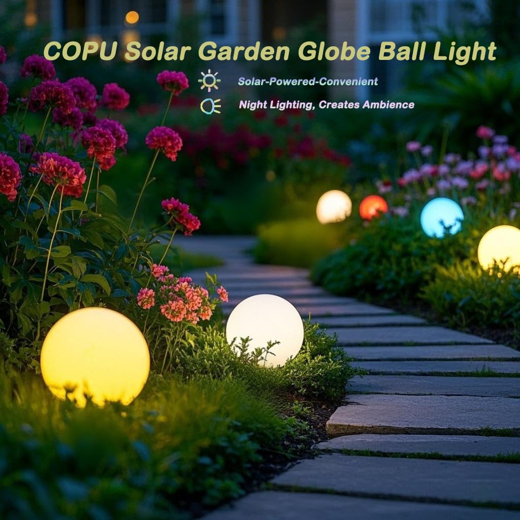 Luz solar de globo brillante de 8 pulgadas, lámpara solar de bola de jardín de 16 colores cambiantes, luz de orbe brillante con control remoto, globo de iluminación de paisaje impermeable con estaca 2