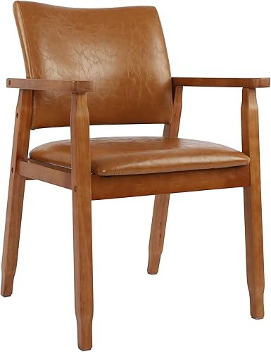 Miniatura 17 de NOBPEINT Mid-Century - Silla auxiliar de comedor con asiento de piel sintética en color negro, sillón en nogal, juego de 2 Negro