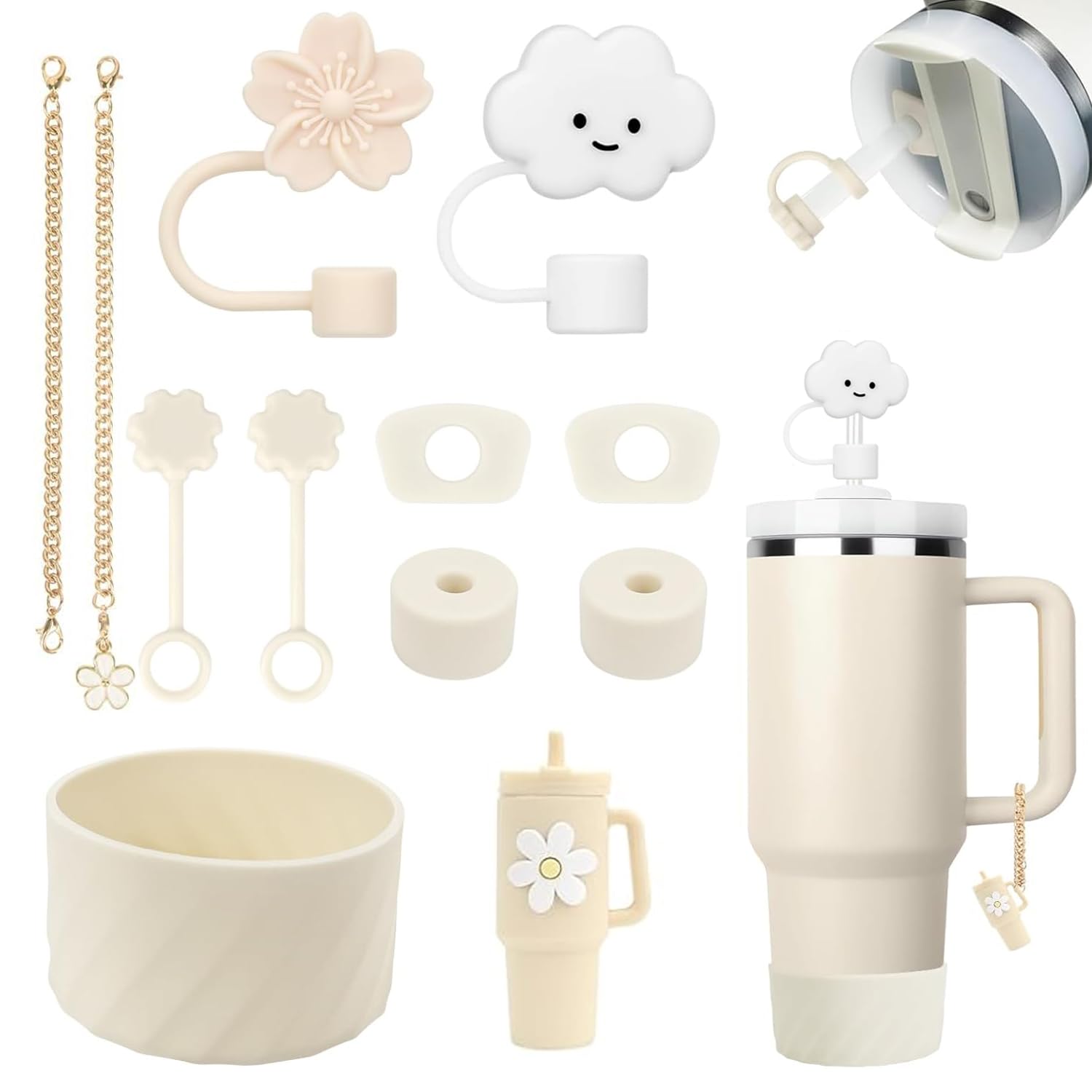 MOSPROPA Cup Accessories for Stanley Cup 30oz 40oz, 11Pcs Accessories Includes 6 Silicone Spill Stopper, 2 Straw Cover, 1 Boot, 2 Pendant Charms for Stanley