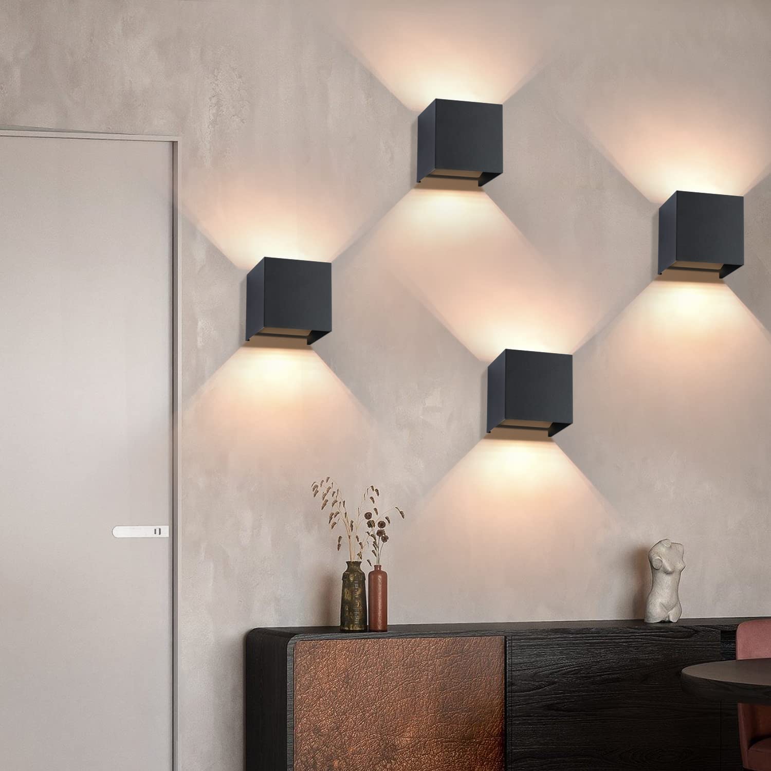Homefire LED Wandleuchte Aussen/Innen 4ER G9 Außenwandleuchten 3000K | Aussenlampe Schwarz Außenlampe Up Down Einstellbar Abstrahlwinkel Außen Wandlampe IP65 Wasserdicht für Hauswand Garten