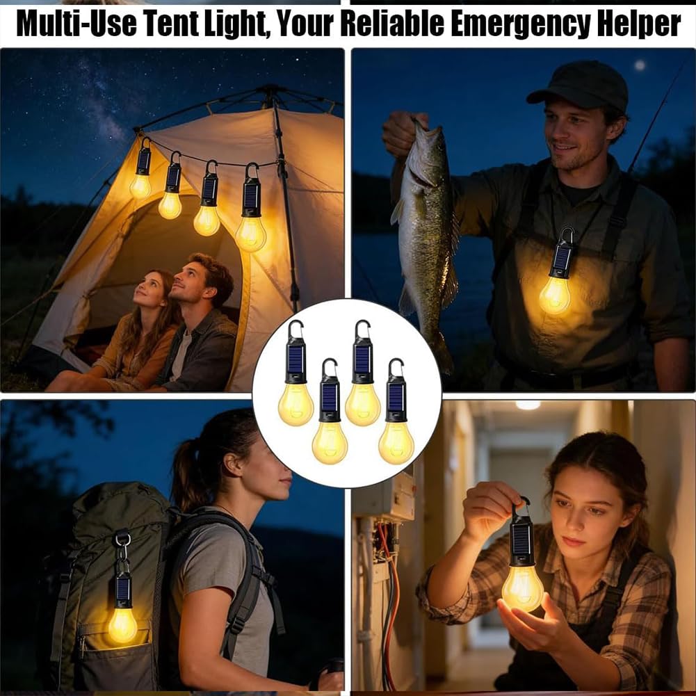 Luces solares para tienda de campaña, linterna LED recargable por USB, bombillas colgantes para exteriores con gancho de clip para camping, iluminación de 3 modos para senderismo, mochileros, patio (8