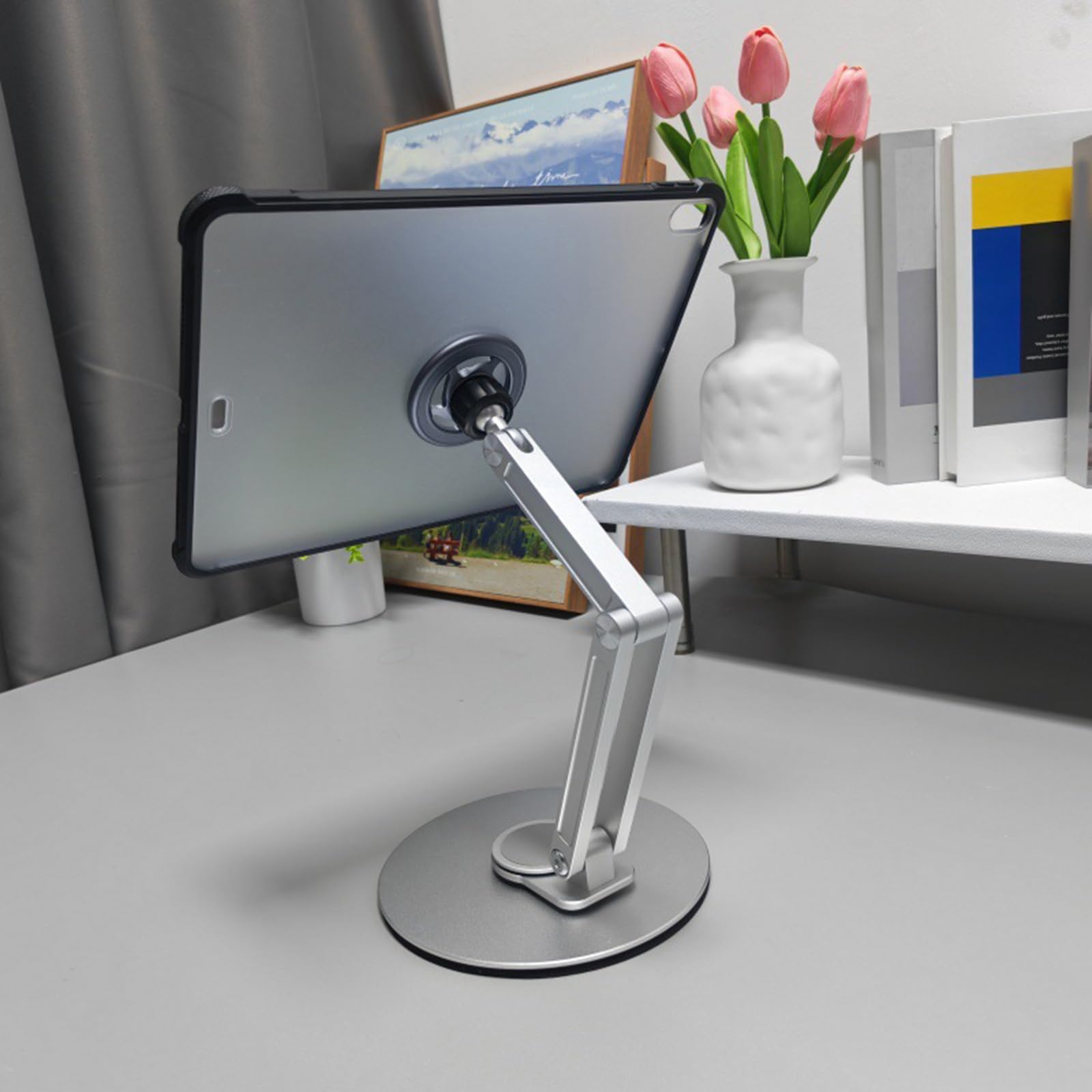 Supporto per telefono in alluminio, girevole a 360°, Silver | Supporto magnetico per telefono in alluminio con regolazione in altezza per tablet e smartphone
