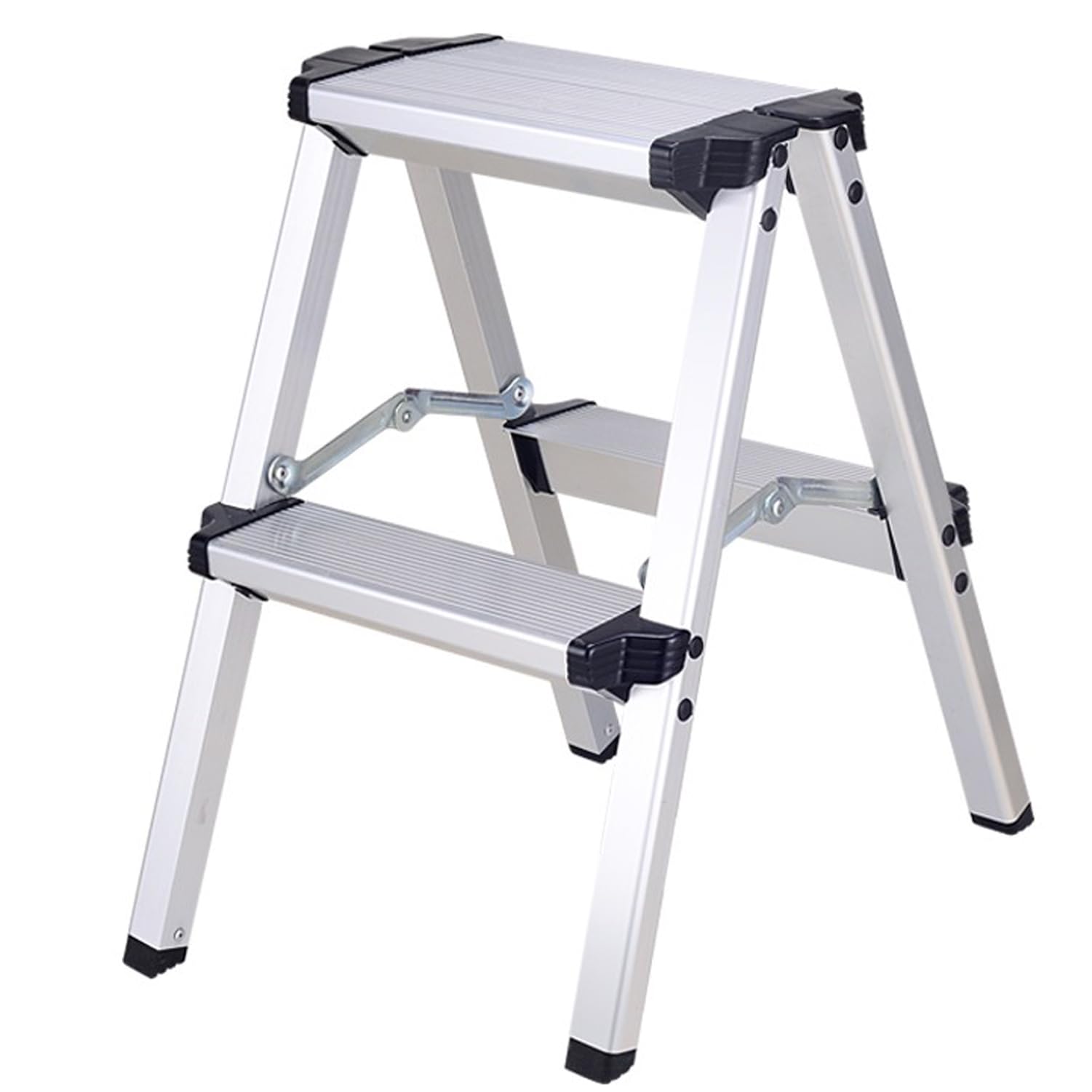 Modern Group Silver Step Ladder Double-Sided 2 Steps Portable Lightweight Folding Stool