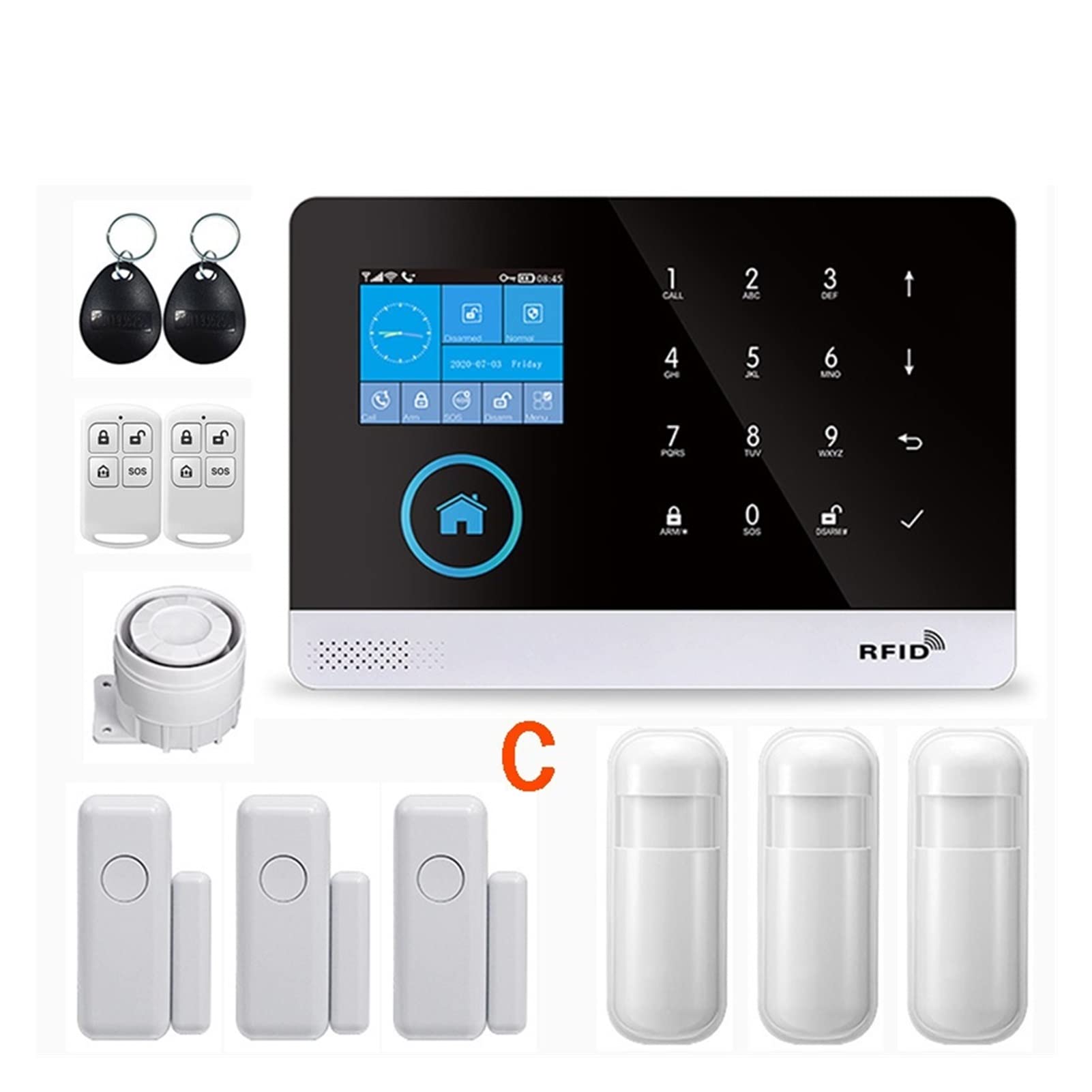 sans Fil WiFi GSM Système d'alarme de sécurité à Domicile for Tuya Smart Life Appliquer avec détecteur de capteur de Mouvement Compatible(J)