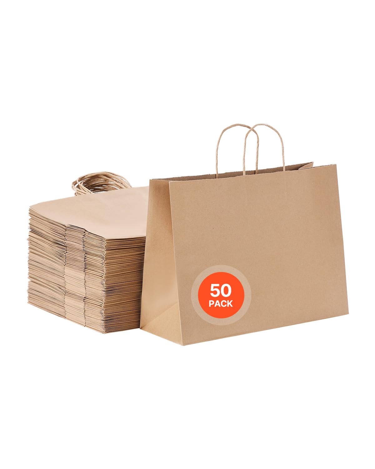 VEVOR Kraftpapiertüten, 50er-Pack, braune Geschenktüten mit Henkel (406 x 152 x 308 mm)