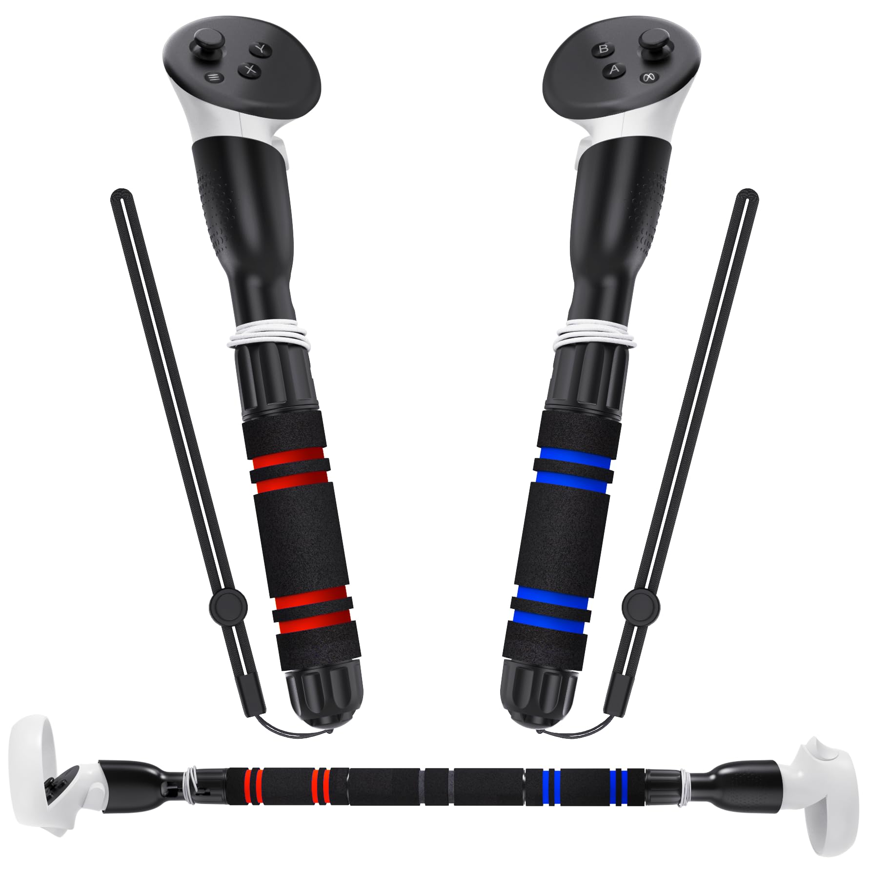 YOGES Handle Attachments Compatible with Meta Quest 3 / Oculus Quest 2 / Quest Pro/Rift S Controller Accessories, Dual Handles Extension Grips for VR Games Beat Saber Gorilla Tag Long Arms