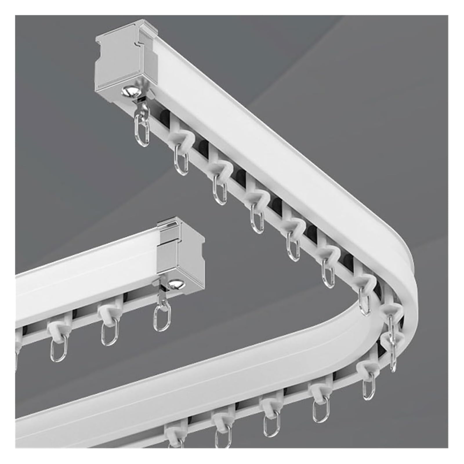 Binario flessibile per tende per finestre a bovindo, asta curva da 3 m, montaggio a parete/soffitto, in alluminio, con ganci e accessori, soluzione elegante per bagni e spazi abitativi