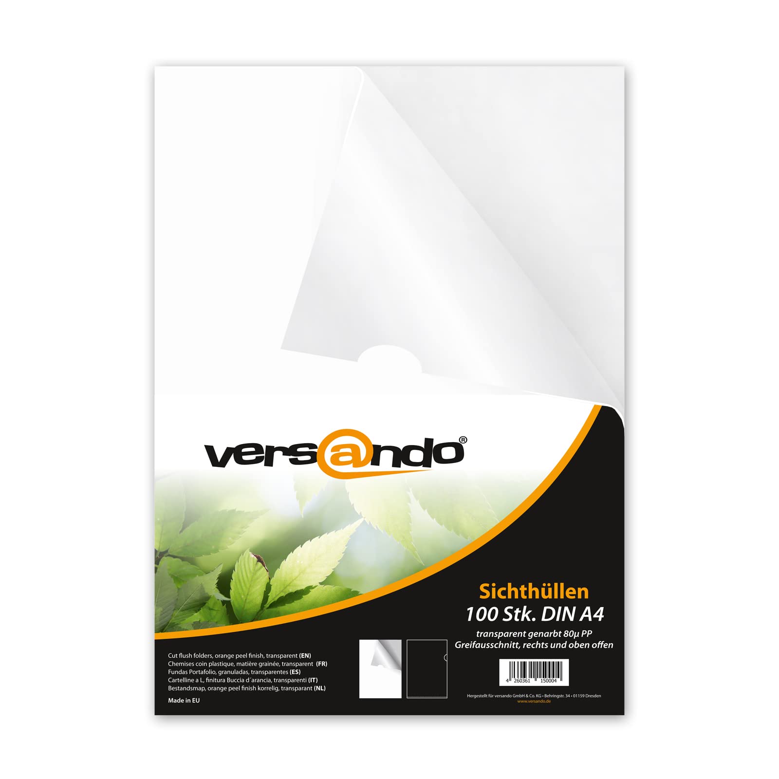 versando Economy - Cartellina portadocumenti, formato DIN A4, 90 my, in | polipropilene, grana trasparente, 500 pezzi (5 x 100)