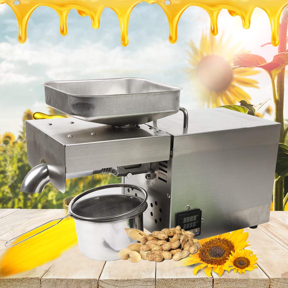 110V Oil Press Machine Heavy Duty Commercial Oil Machine Automatic Oil Expeller Extractor 610W Stainless Steel Cold/Hot Oil Extractor Electric Oil Making Machine for Home Oil Maker